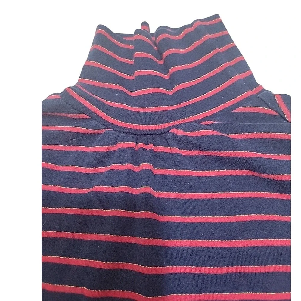 OshKosh Bgosh Girls Navy Red Striped Metallic Sparkle Turtleneck Top Size 7